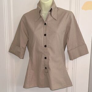 Vintage 70s Jantzen Tan Button Front Short Sleeve Blouse‎